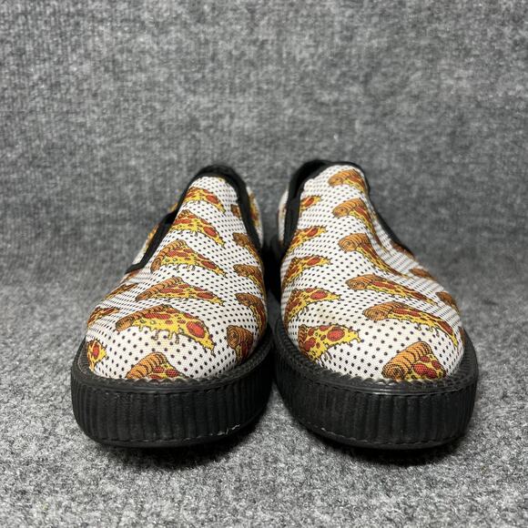 T.U.K Shoes Womens Size 7 White Black Creeper Slip-On Platform Pizza Print EU38 - Picture 2 of 9